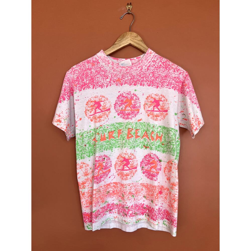 90s Vintage Zimmy Beach All Over Print Surf Beach Anvil Tee - Size Small